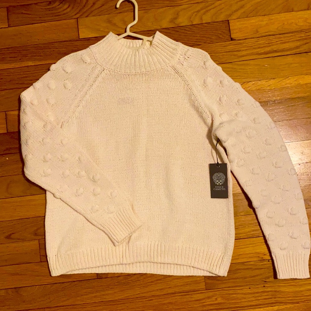 Pale Pink Cotton Sweater with Popcorn Sleeves